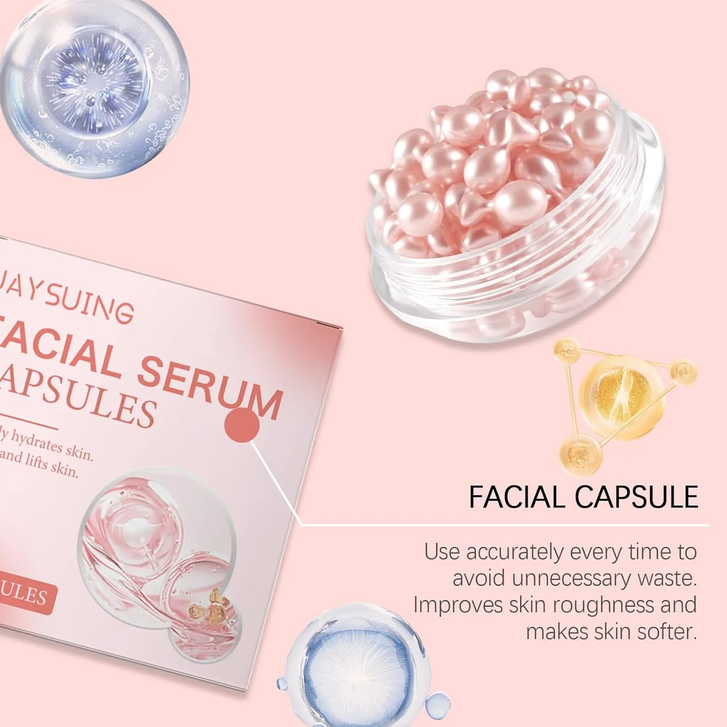 Retinol Facial Serum Capsules - 30 Count Anti-Aging & Hydrating Capsules with Hyaluronic Acid, Travel-Sized Blemish Care for Women Firming Skin (3)
