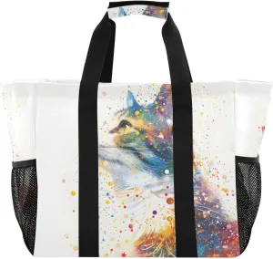Reusable Grocery Bag Outline Of Cat Full Of Spatial Star Large Shopping Bags Travel Tote Bag