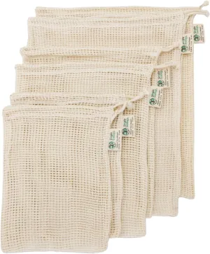 Reusable Produce Shopping and Storage Bags, Drawstring, Washable Organic Cotton Mesh, Set of 6 with 2 ea. L, M, S