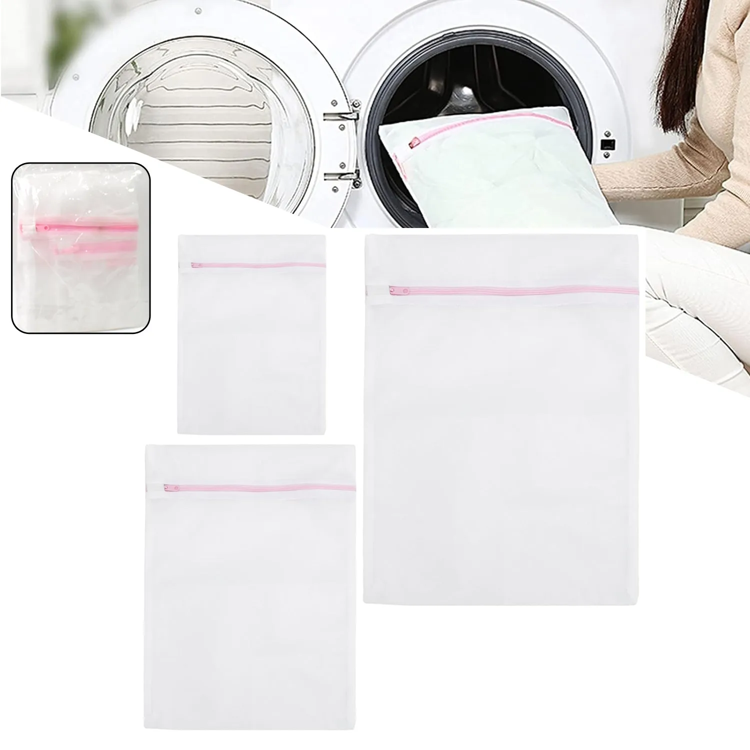 Reusable Zip Mesh Laundry Bag (3 Pcs Set, Various Sizes)
