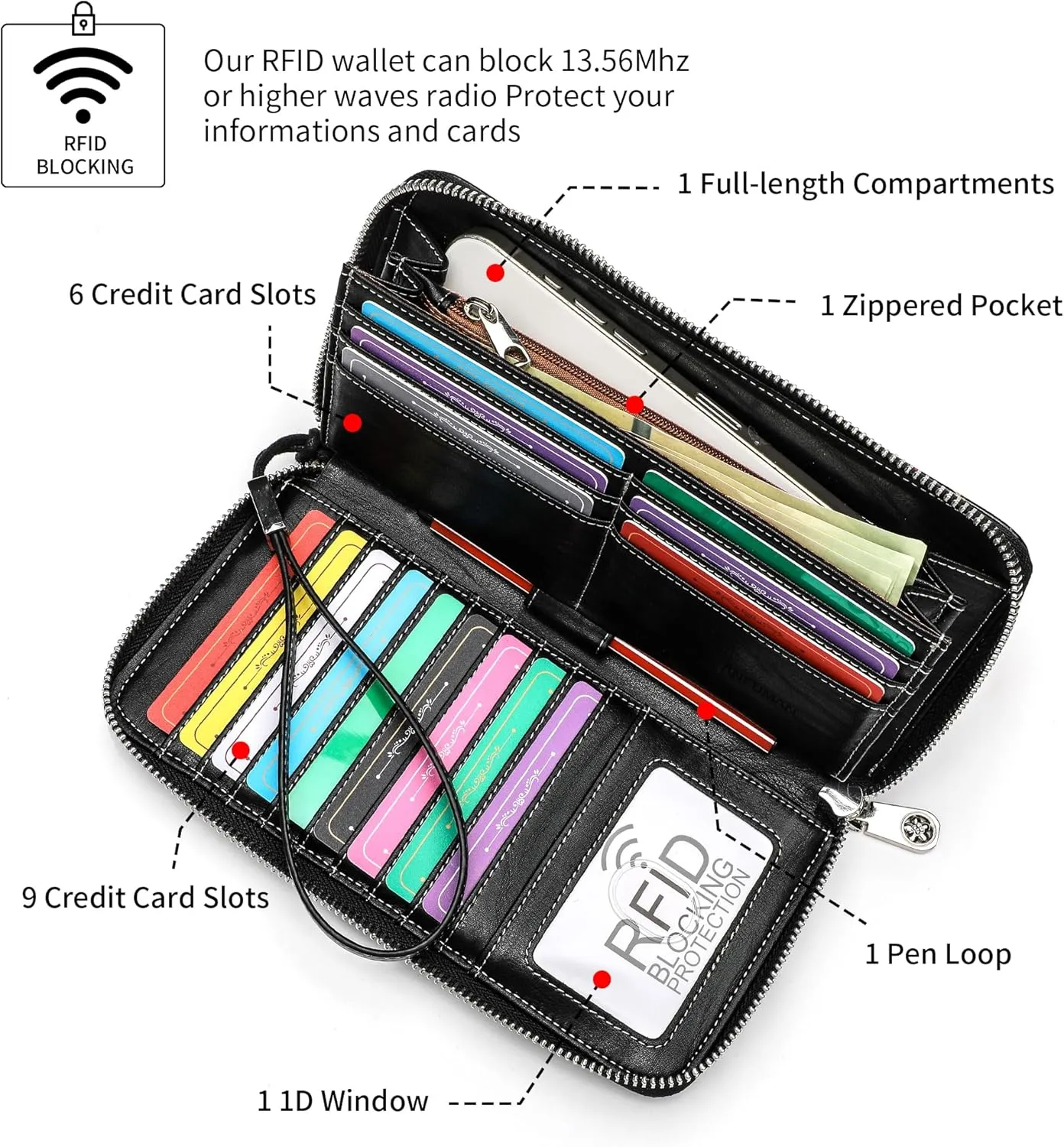Rfid Blocking Wristlet Large Wallet for Women Credit Card Holder Bifold Designer Zipper Phone Long Wallet Purse Fantasy Flowers Fantasy Flowers