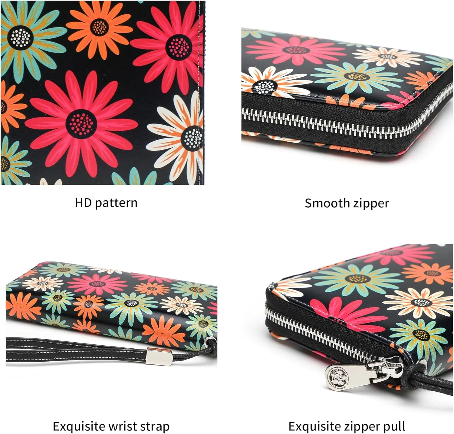 Rfid Blocking Wristlet Large Wallet for Women Credit Card Holder Bifold Designer Zipper Phone Long Wallet Purse Fantasy Flowers Fantasy Flowers