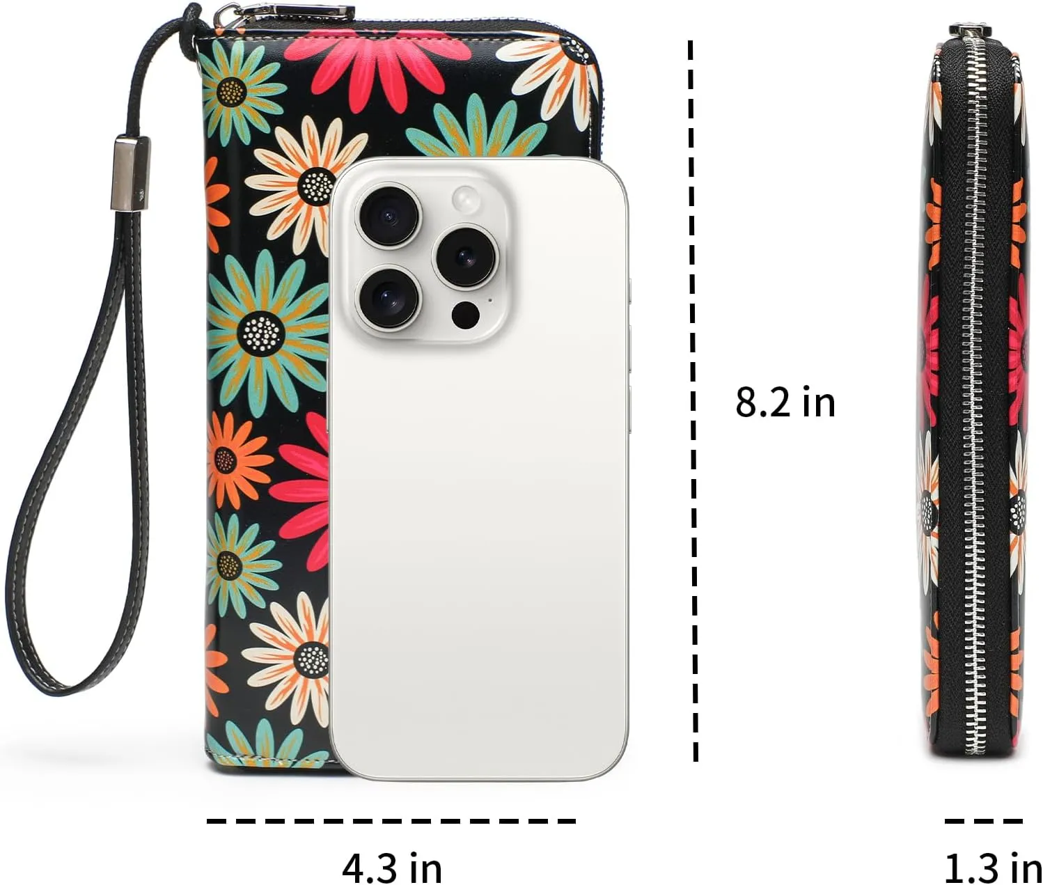 Rfid Blocking Wristlet Large Wallet for Women Credit Card Holder Bifold Designer Zipper Phone Long Wallet Purse Fantasy Flowers Fantasy Flowers