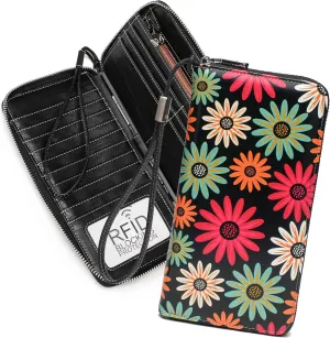 Rfid Blocking Wristlet Large Wallet for Women Credit Card Holder Bifold Designer Zipper Phone Long Wallet Purse Fantasy Flowers Fantasy Flowers
