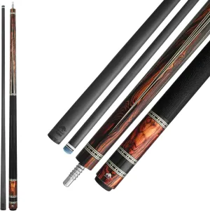RHINO Retro Pool Cue - Cocobolo, Bocote, Ebony, Snakewood, Thuya - Lizard Embossed Microfiber Leather Wrap & Point - 3/8-8 Joint - 12.5 mm Tip Diameter