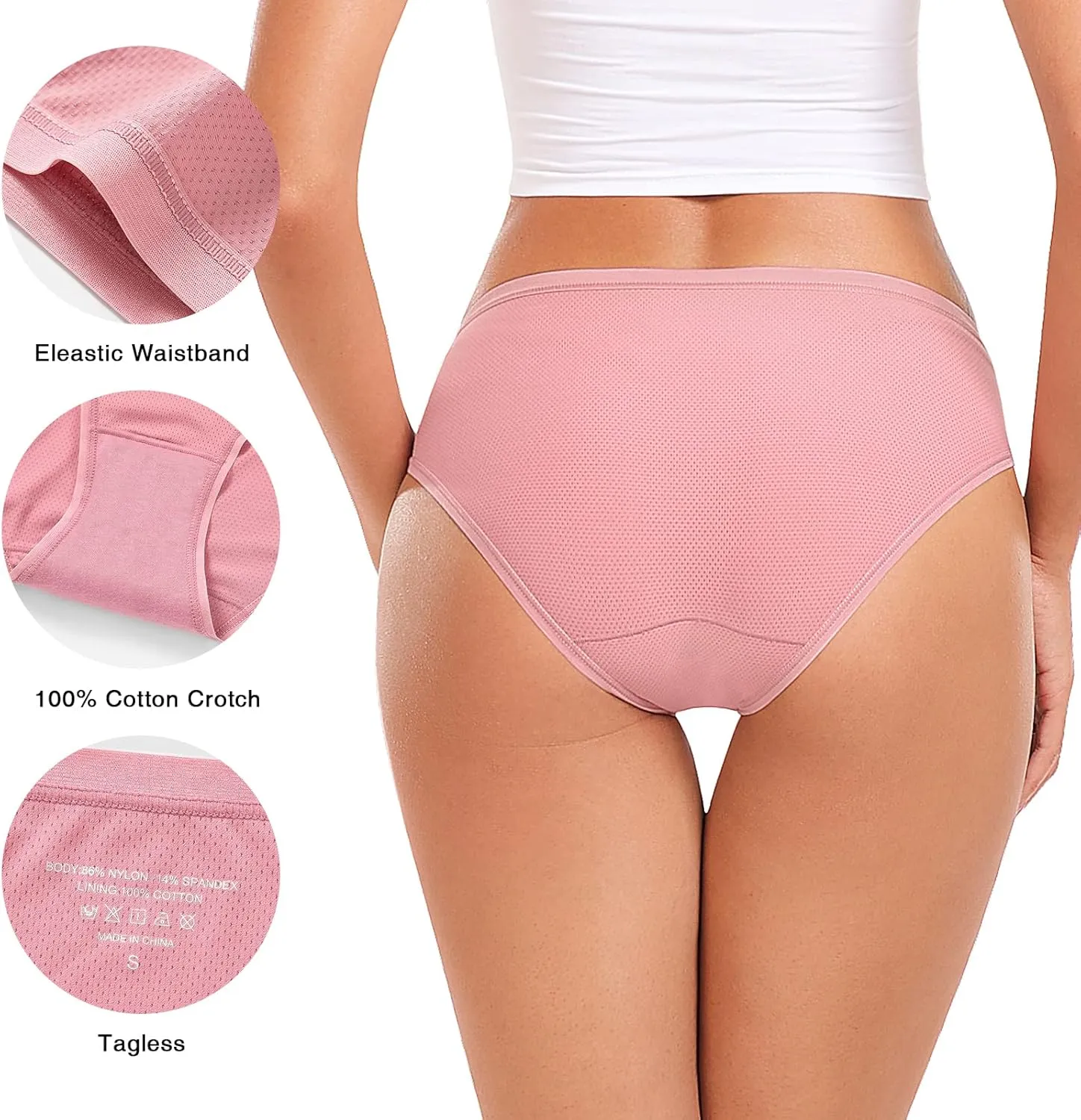 RHYFF Womens Underwear Breathable Mesh Bikini Panties Stay Fresh Ladies Panty Stretches Soft Hipster Briefs Travel Underpants