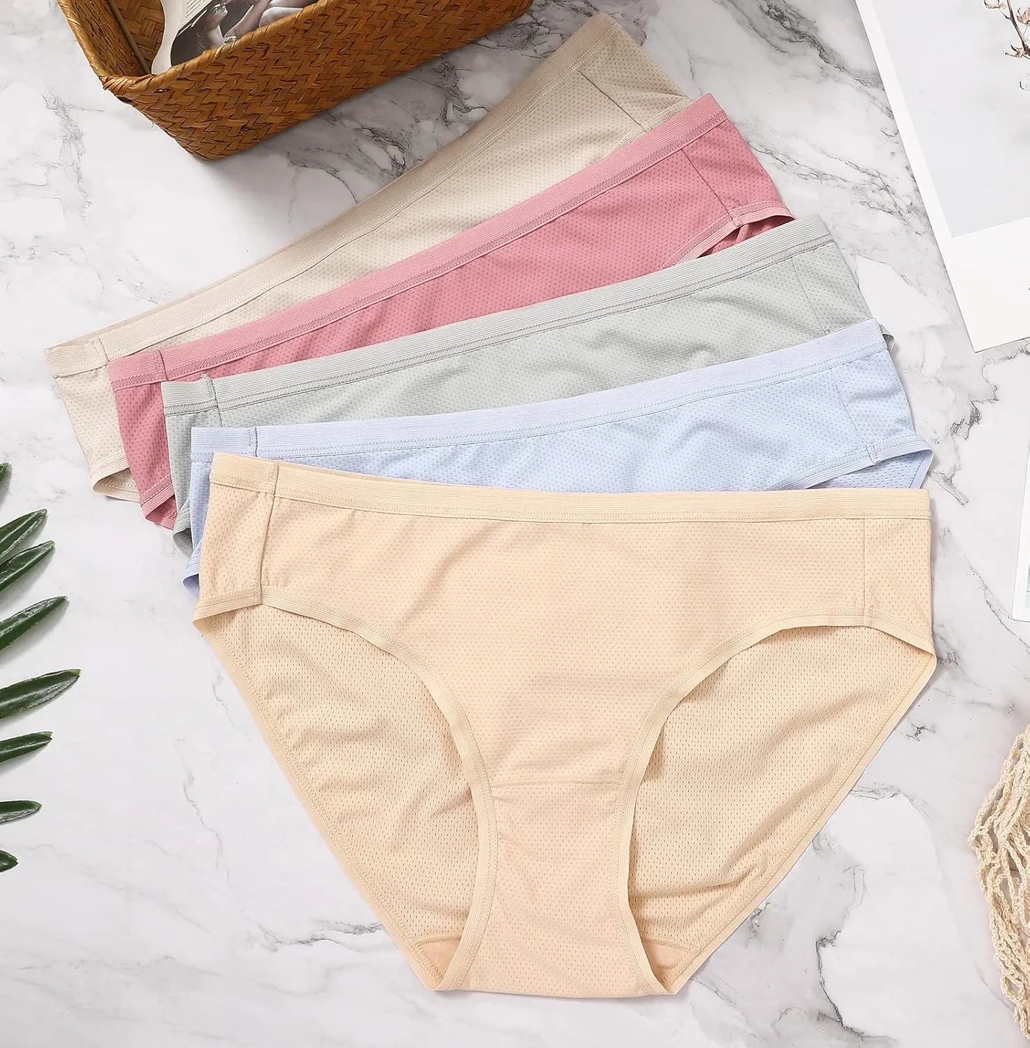 RHYFF Womens Underwear Breathable Mesh Bikini Panties Stay Fresh Ladies Panty Stretches Soft Hipster Briefs Travel Underpants