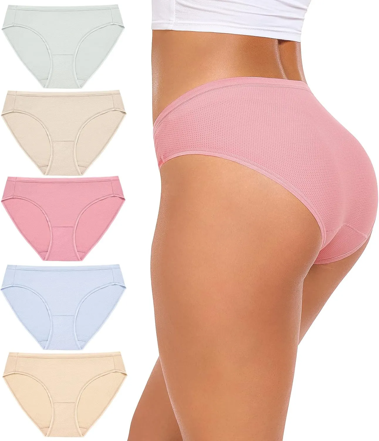 RHYFF Womens Underwear Breathable Mesh Bikini Panties Stay Fresh Ladies Panty Stretches Soft Hipster Briefs Travel Underpants