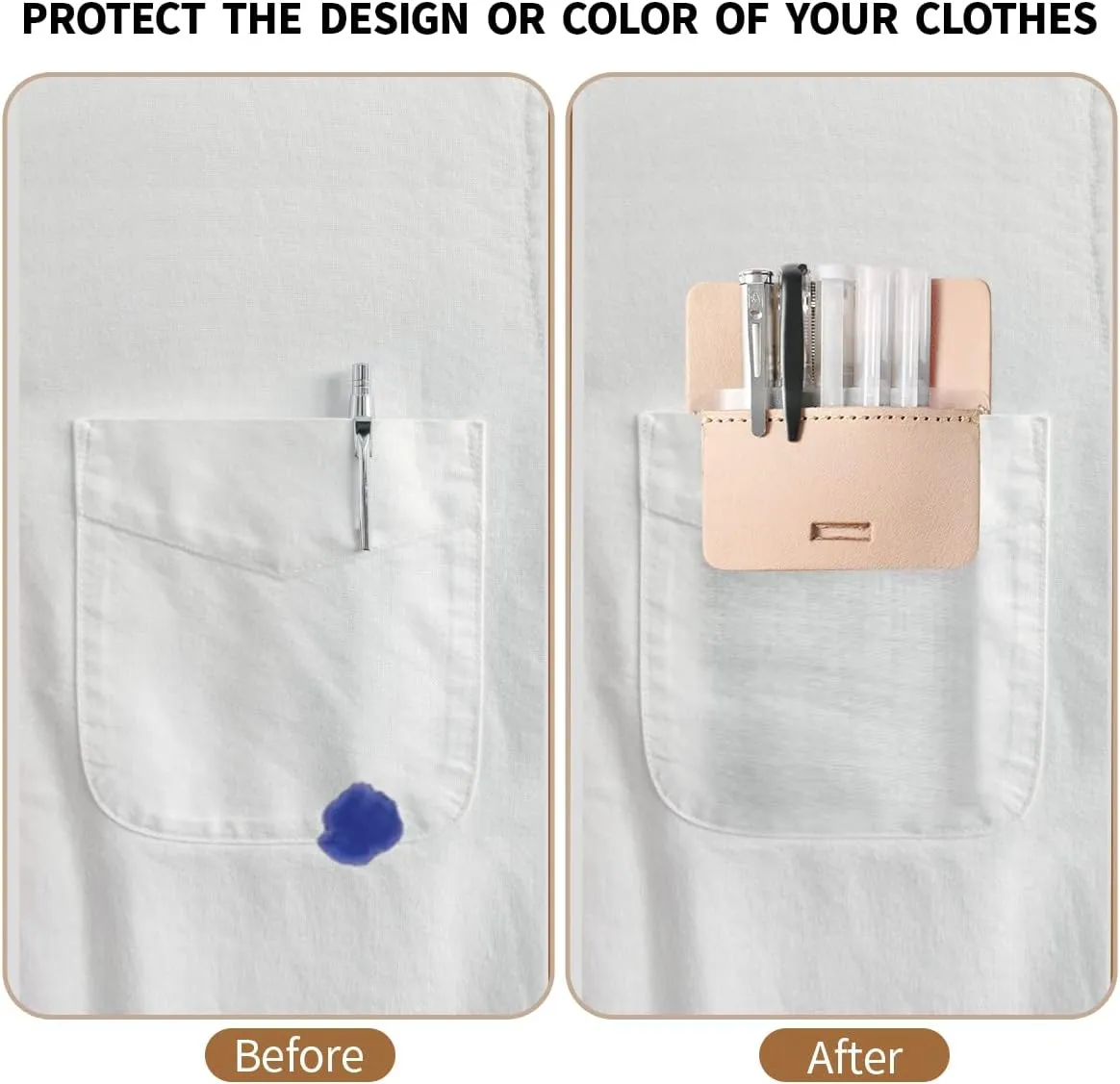 Ringsun Pocket Protector for Men, Full Grain Leather Pen Protect Holder for Heavy Duty Shirts, Lab Coats, Holds Pens, Pointers, Cards, Hold 6 Pens, Pocket Protectors for Pens and Pencils