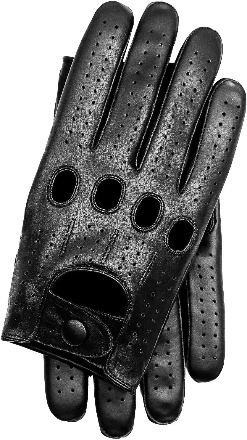 Riparo Genuine Leather Full-Finger Driving Gloves (Large, Black)