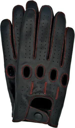 Riparo Motorsports Genuine Leather Full-finger Driving Gloves (X-Large, Black/Red Thread)
