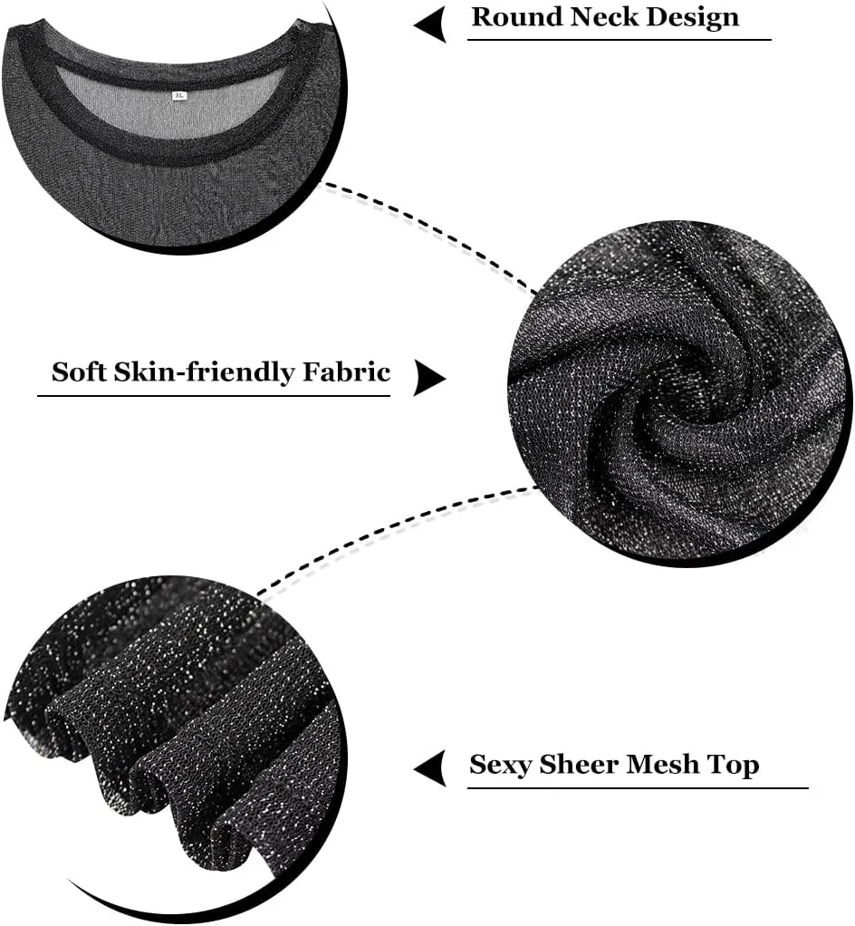 RITERA Plus Size Mesh Tops for Women Sexy Short Sleeve Sheer Fishnet Shirts Black Tshirts Blouses XL-5XL