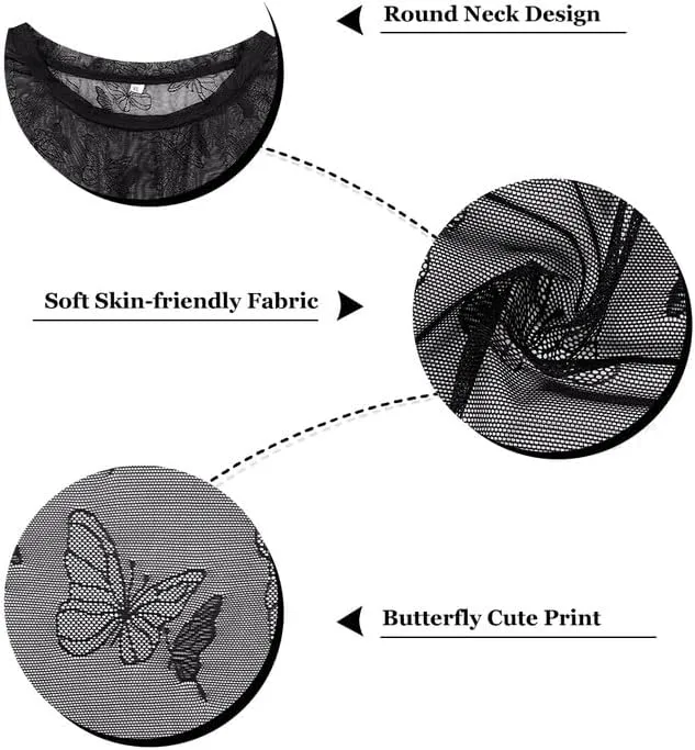 RITERA Plus Size Mesh Tops for Women Sexy Short Sleeve Sheer Fishnet Shirts Black Tshirts Blouses XL-5XL