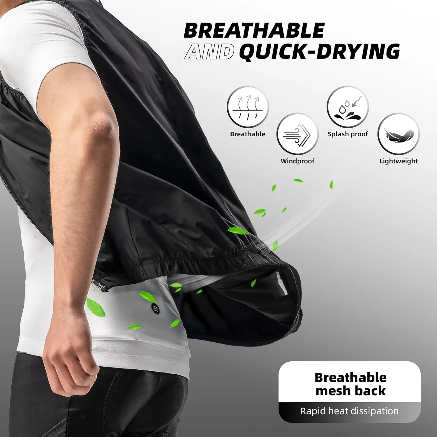 ROCKBROS Cycling Vest Windproof Breathable Bike Vest Men Sleeveless Lightweight Windbreaker with Pockets