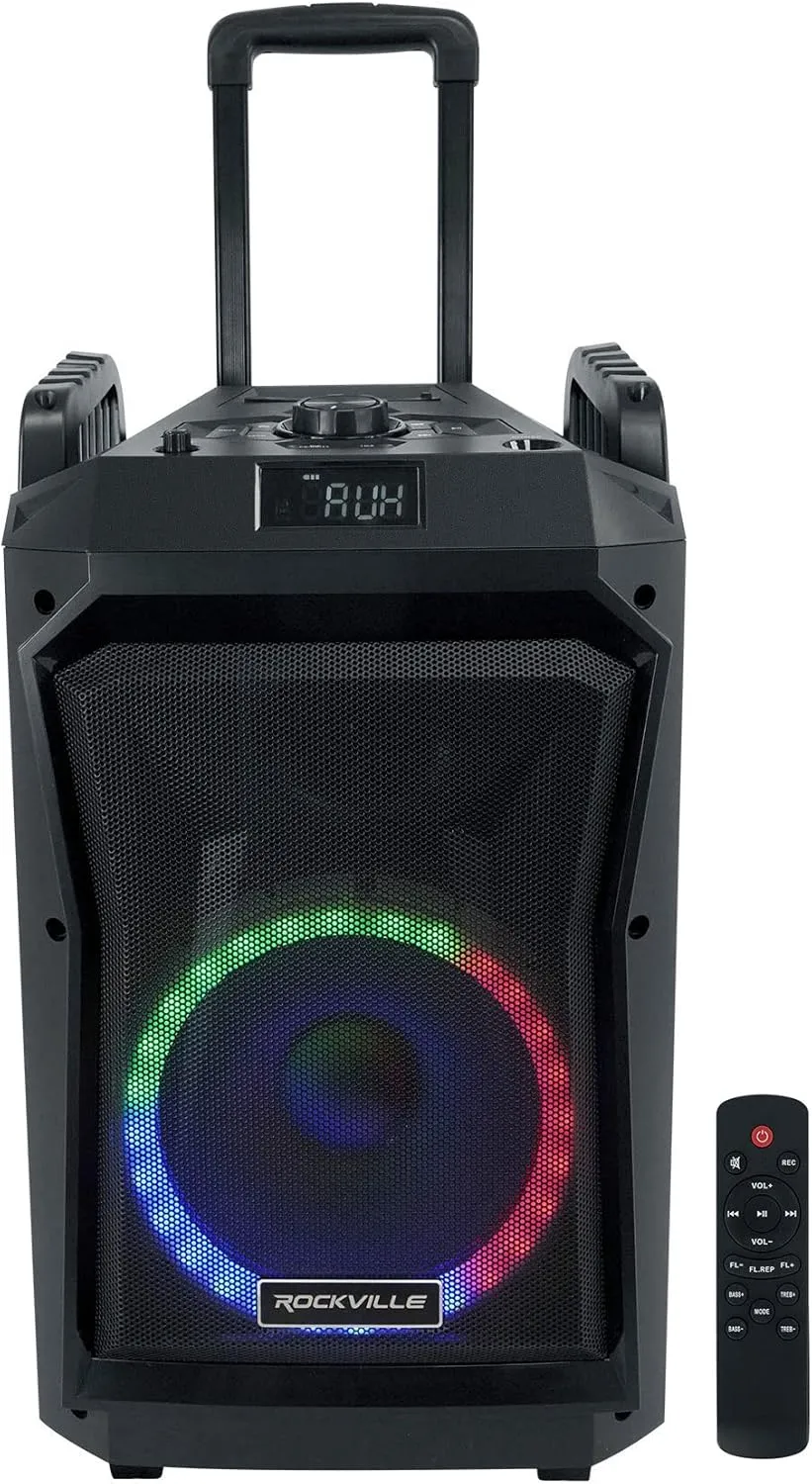 Rockville ROCKNGO 800 800W 10" Portable Bluetooth Speaker, LED Lights, Wheels, Mic Priority, Perfect for Parties and Outdoor Events