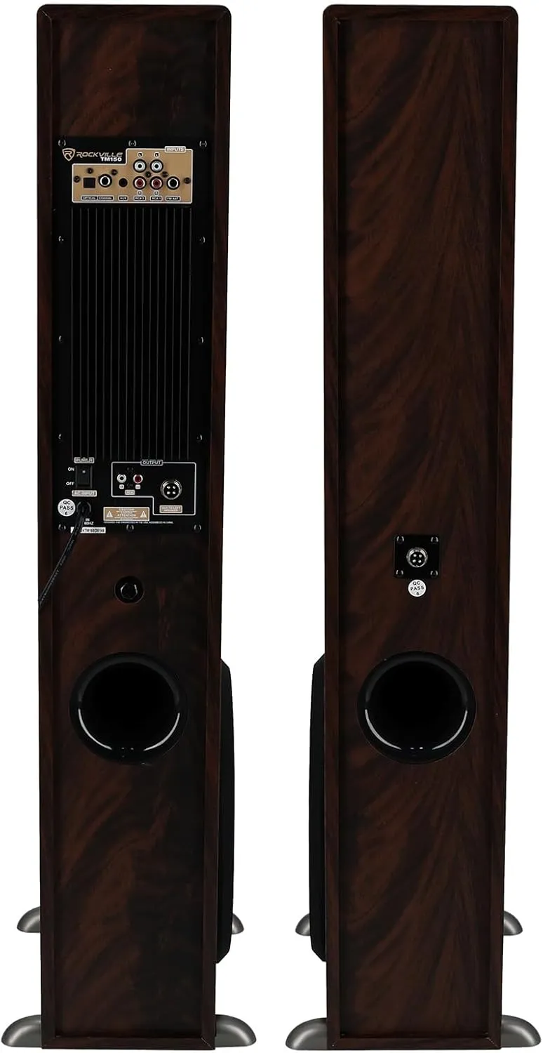 Rockville TM150D Powered Home Theater Tower Speaker System, Dark Wood, 1000W, 10" Subwoofers, Bluetooth, USB/SD Playback, FM Radio, Remote Control, Karaoke Ready, Perfect for Home Entertainment