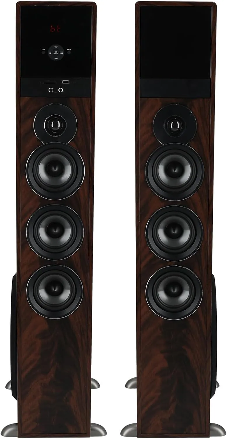 Rockville TM150D Powered Home Theater Tower Speaker System, Dark Wood, 1000W, 10" Subwoofers, Bluetooth, USB/SD Playback, FM Radio, Remote Control, Karaoke Ready, Perfect for Home Entertainment