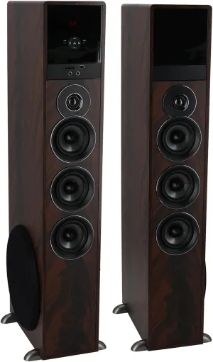 Rockville TM150D Powered Home Theater Tower Speaker System, Dark Wood, 1000W, 10" Subwoofers, Bluetooth, USB/SD Playback, FM Radio, Remote Control, Karaoke Ready, Perfect for Home Entertainment