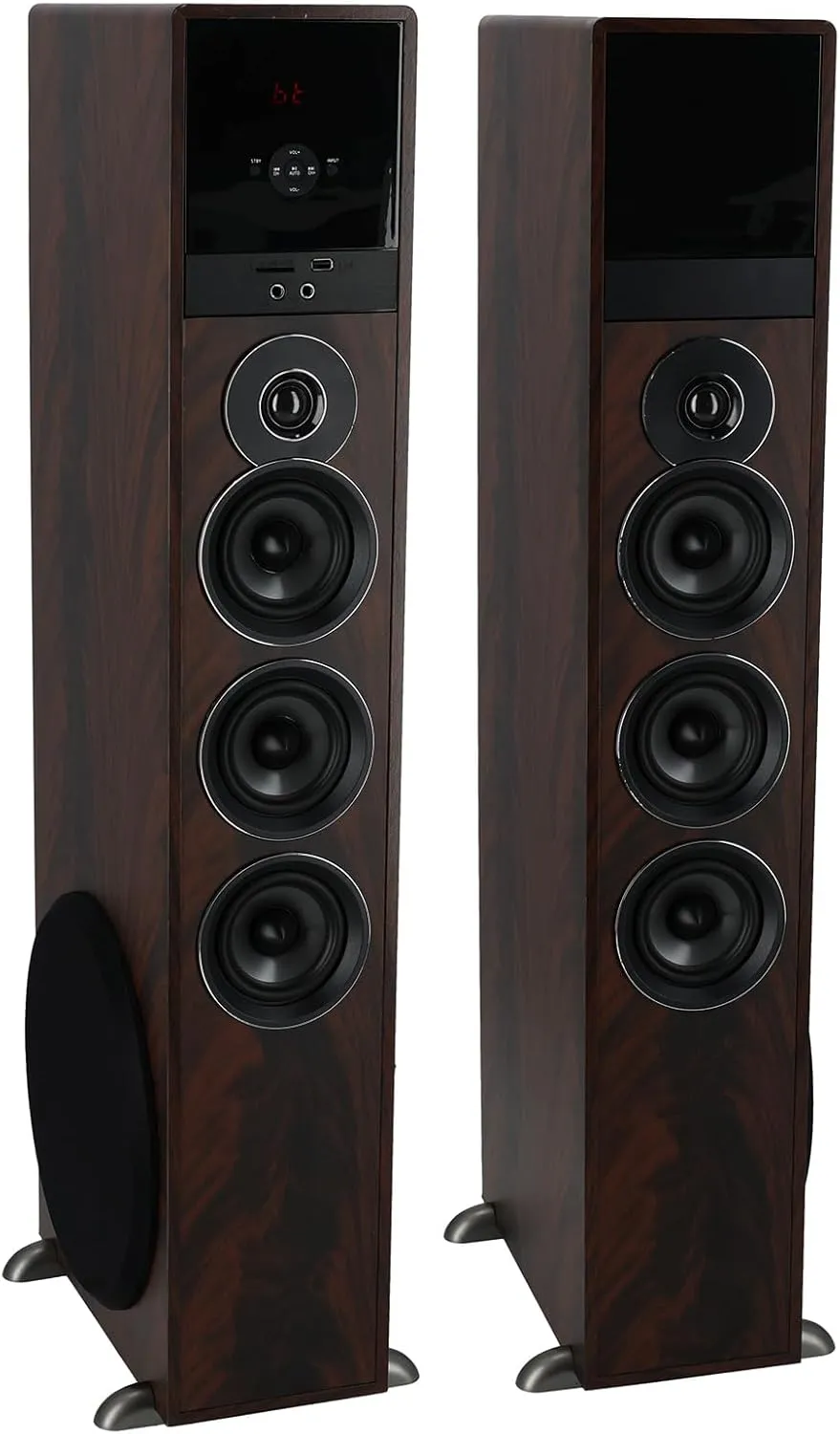 Rockville TM150D Powered Home Theater Tower Speaker System, Dark Wood, 1000W, 10" Subwoofers, Bluetooth, USB/SD Playback, FM Radio, Remote Control, Karaoke Ready, Perfect for Home Entertainment