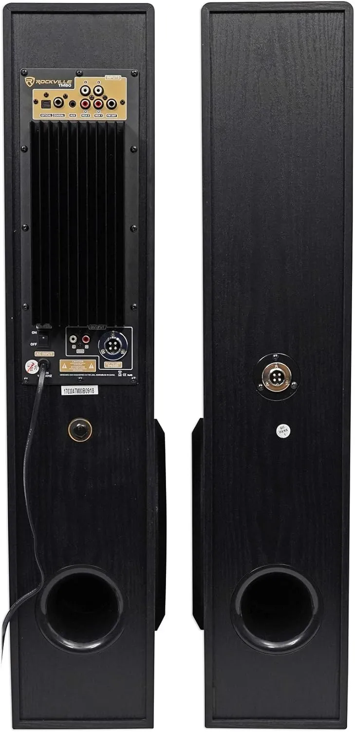 Rockville TM80B Powered Home Theater Tower Speaker System, Black, 800W, 8" Subwoofers, Bluetooth, USB/SD Playback, FM Radio, Remote Control, Karaoke Ready, Perfect for Home Entertainment