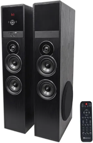 Rockville TM80B Powered Home Theater Tower Speaker System, Black, 800W, 8" Subwoofers, Bluetooth, USB/SD Playback, FM Radio, Remote Control, Karaoke Ready, Perfect for Home Entertainment