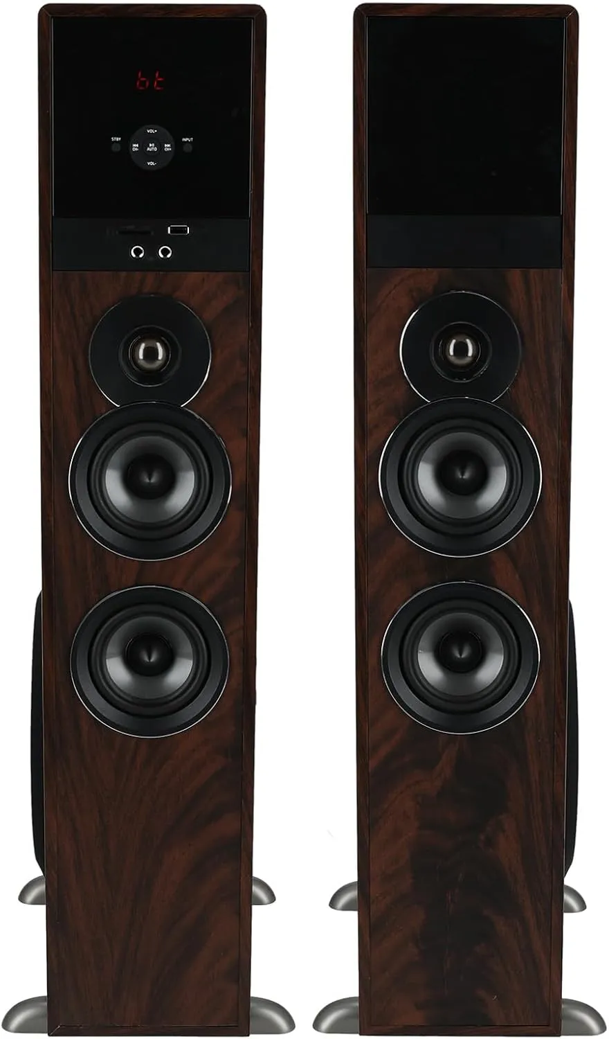 Rockville TM80D Powered Home Theater Tower Speaker System, Dark Wood, 800W, 8" Subwoofers, Bluetooth, USB/SD Playback, FM Radio, Remote Control, Karaoke Ready, Perfect for Home Entertainment