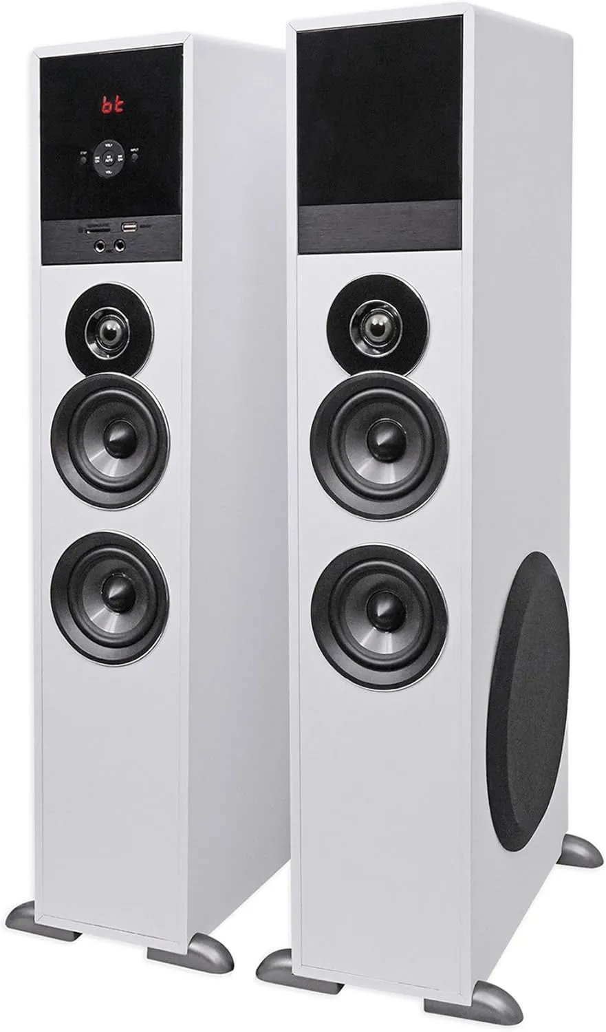 Rockville TM80W Powered Home Theater Tower Speaker System, White, 800W, 8" Subwoofers, Bluetooth, USB/SD Playback, FM Radio, Remote Control, Karaoke Ready, Perfect for Home Entertainment