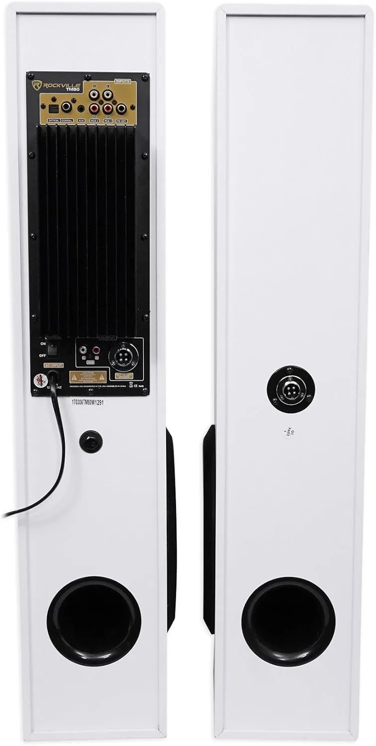 Rockville TM80W Powered Home Theater Tower Speaker System, White, 800W, 8" Subwoofers, Bluetooth, USB/SD Playback, FM Radio, Remote Control, Karaoke Ready, Perfect for Home Entertainment