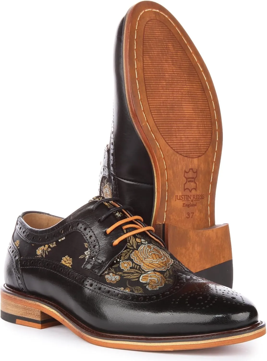 Ross W Women's Lace Up Leather Floral Brogue Shoes