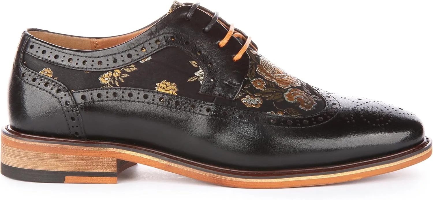 Ross W Women's Lace Up Leather Floral Brogue Shoes