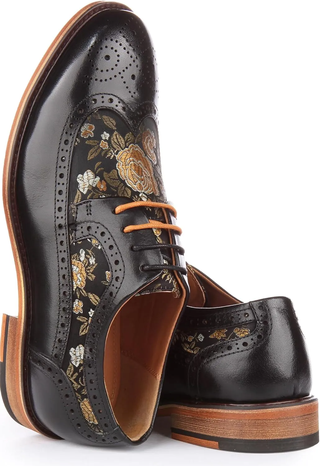 Ross W Women's Lace Up Leather Floral Brogue Shoes