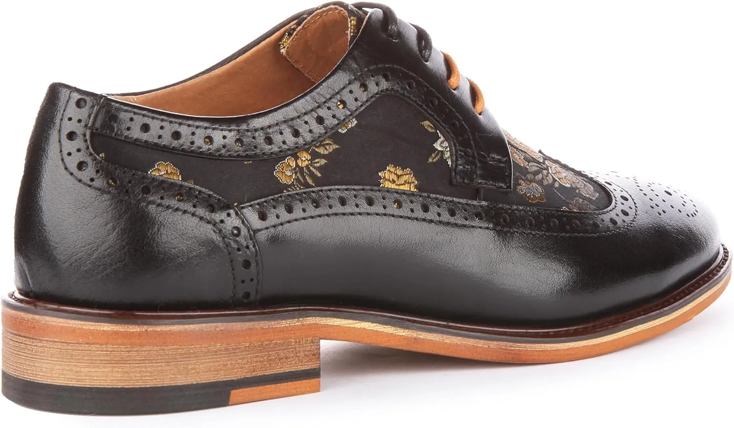 Ross W Women's Lace Up Leather Floral Brogue Shoes