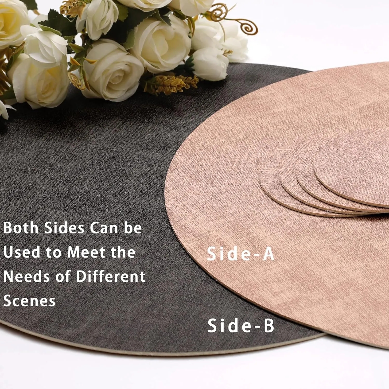 Round Leather Placemats Set of 6-Heat Resistant&Waterproof Cowhide Place Mats Set,Round Placemats Set of 6,Place Mats Indoor,Elegant Anti-Slip Kitchen Decor(6-Pack)