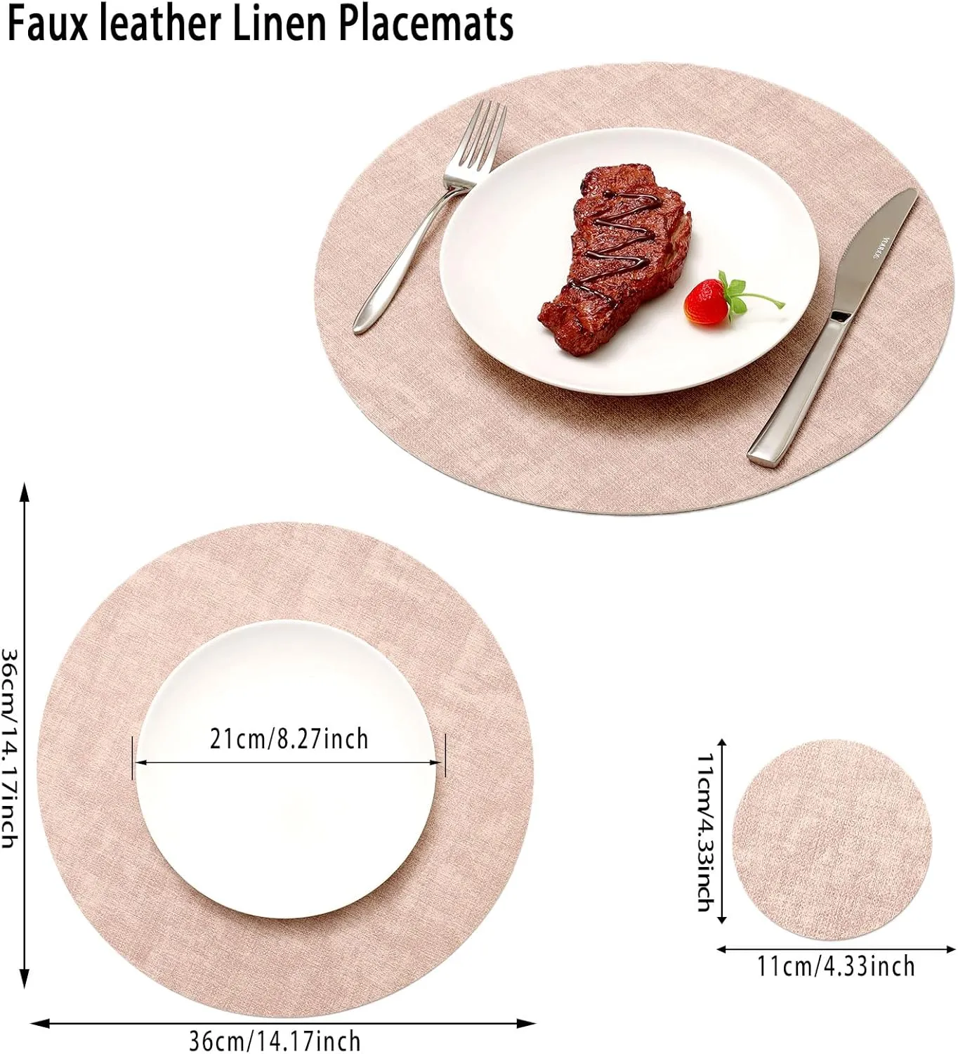 Round Leather Placemats Set of 6-Heat Resistant&Waterproof Cowhide Place Mats Set,Round Placemats Set of 6,Place Mats Indoor,Elegant Anti-Slip Kitchen Decor(6-Pack)