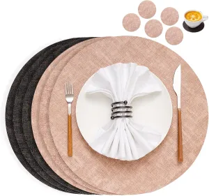 Round Leather Placemats Set of 6-Heat Resistant&Waterproof Cowhide Place Mats Set,Round Placemats Set of 6,Place Mats Indoor,Elegant Anti-Slip Kitchen Decor(6-Pack)