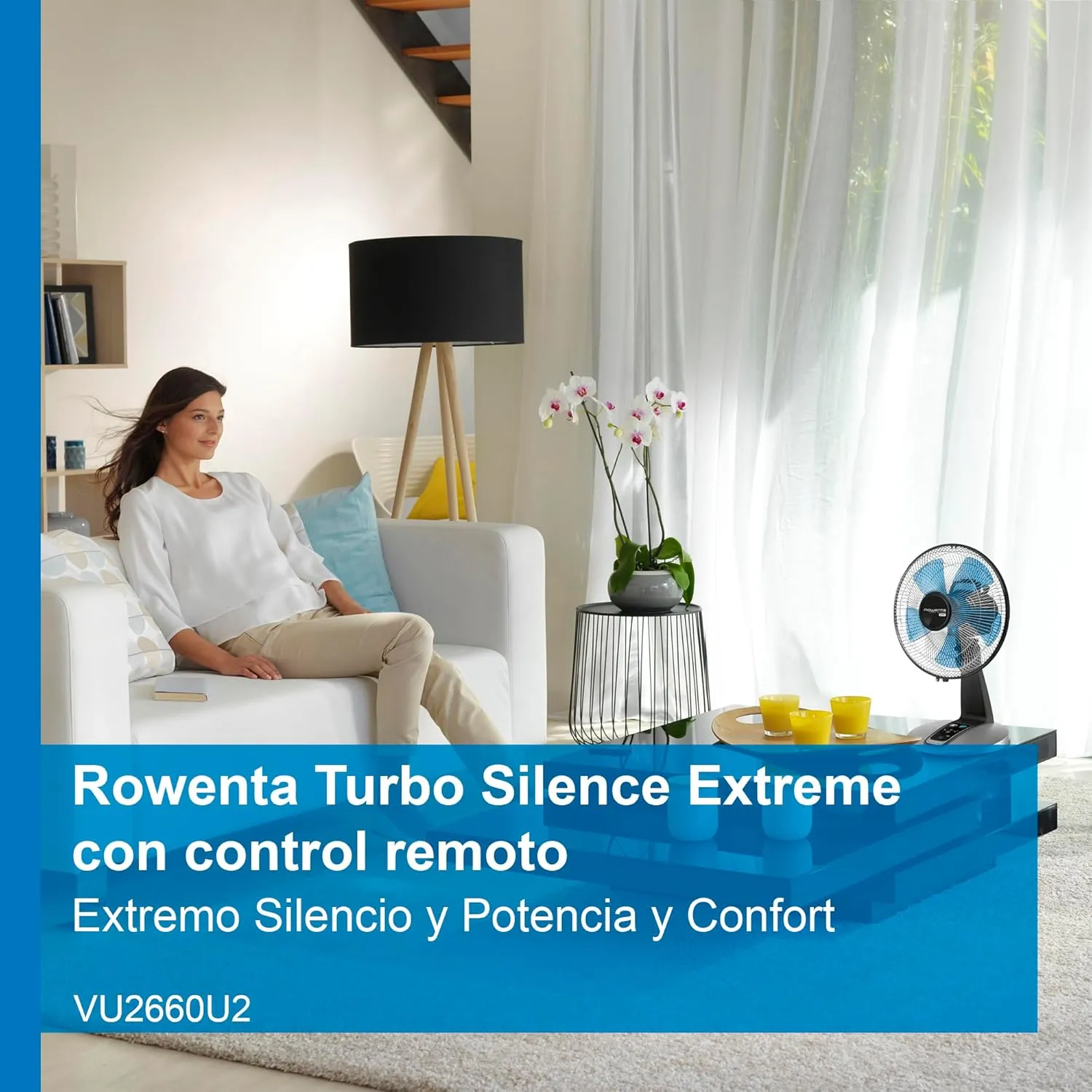Rowenta, Desk Fan, Turbo Silence Table Fan with Remote, 18 Inches, Ultra Quiet Fan for Bedroom, Oscillating, Portable, 5 Speeds, Black, Indoor, VU2660