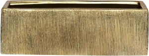 Royal Imports Flower Glass Ceramic Vase Decorative Centerpiece for Home or Wedding - Etched Rectangle Shape, 4"x12", Gold