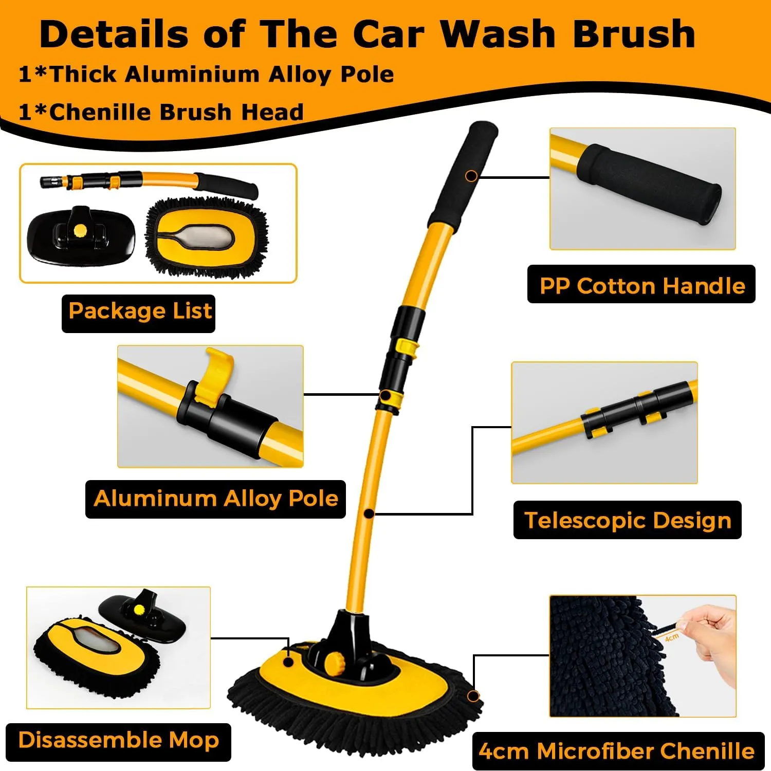 RoyaleGlow Professional Car Wash Brush with Telescopic Pole