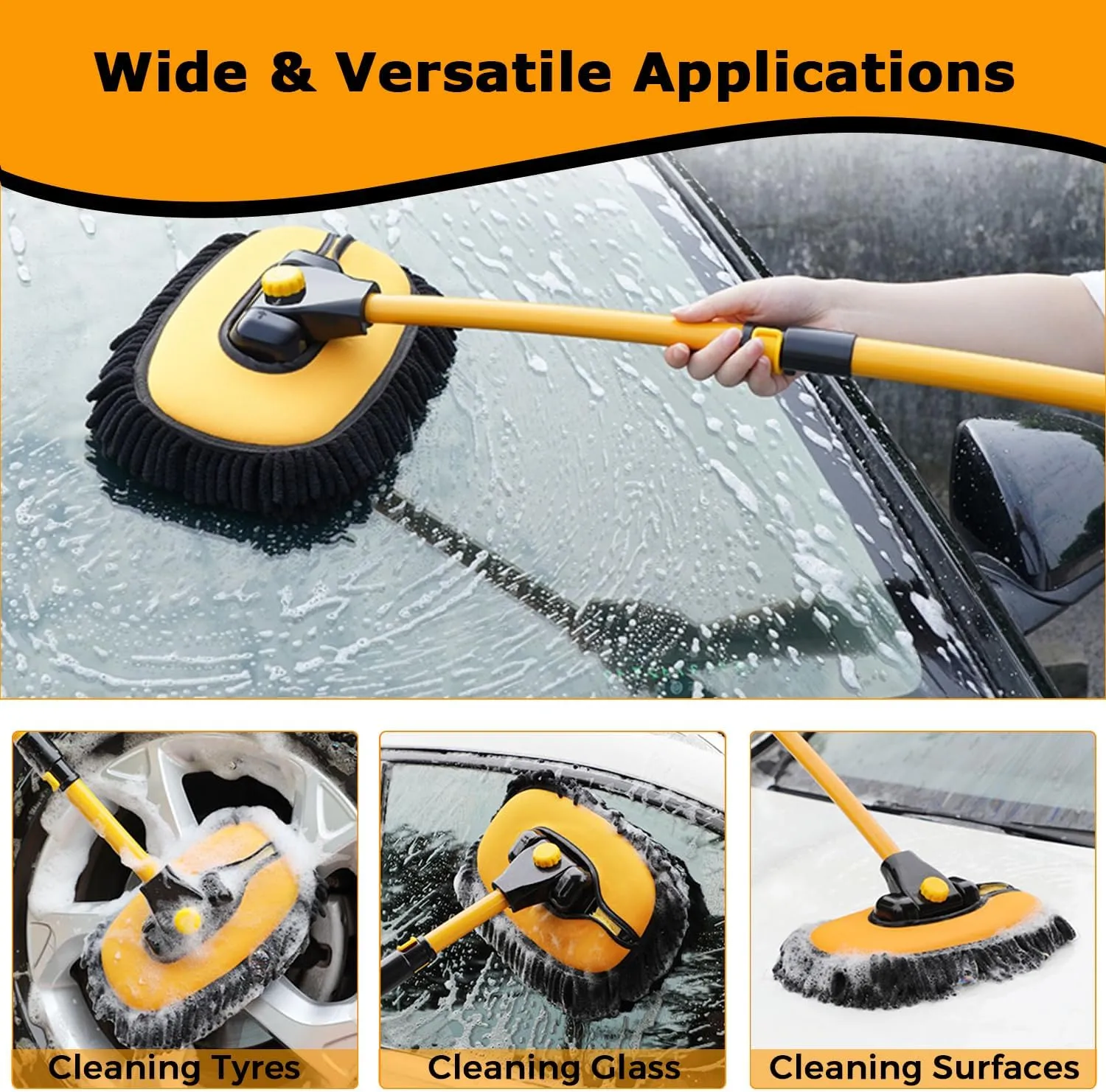 RoyaleGlow Professional Car Wash Brush with Telescopic Pole