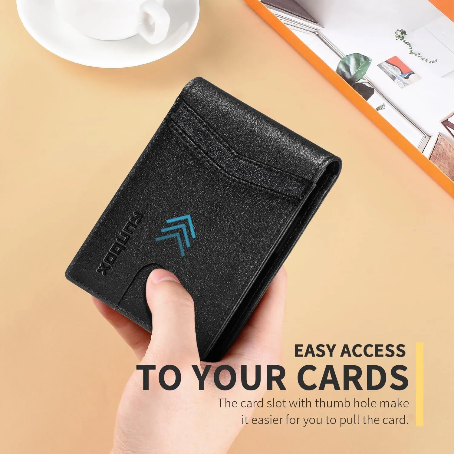RUNBOX Wallet for Men Slim Rfid Leather 2 ID Window With Gift Box