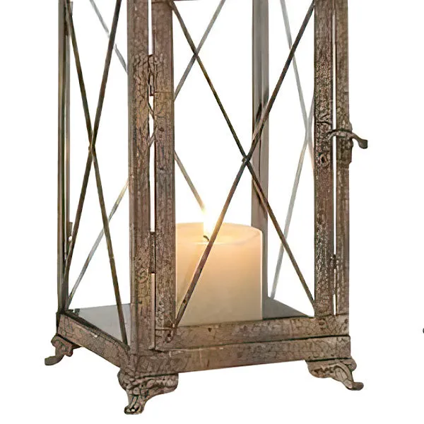 Rustic Distressed Metal and Glass Lanterns, Set of Two