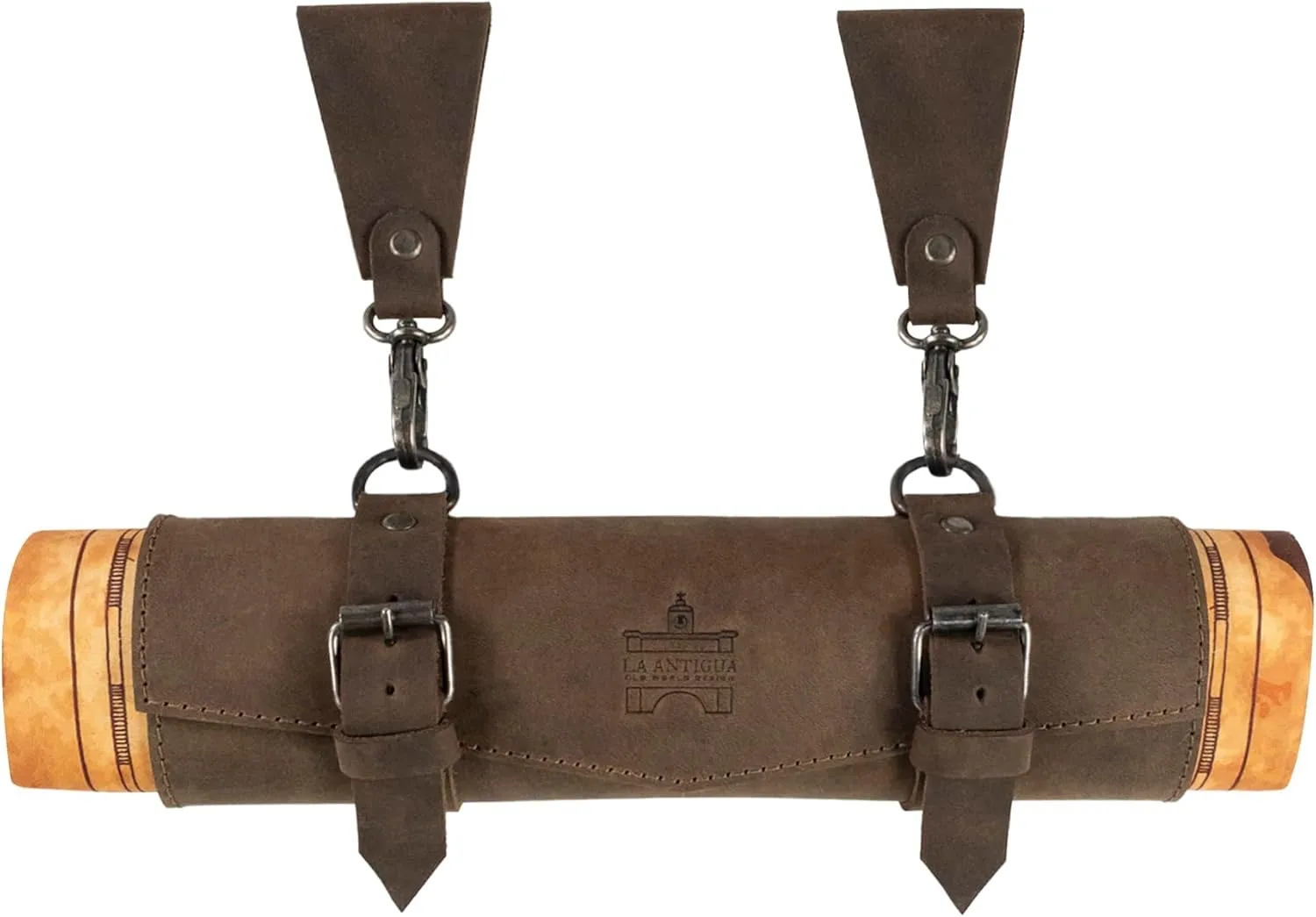 Rustic Map Holder with Double Belt Loops, Heavy-Duty, Multitool Organizer, Full Grain Leather, Handmade, Bourbon Brown