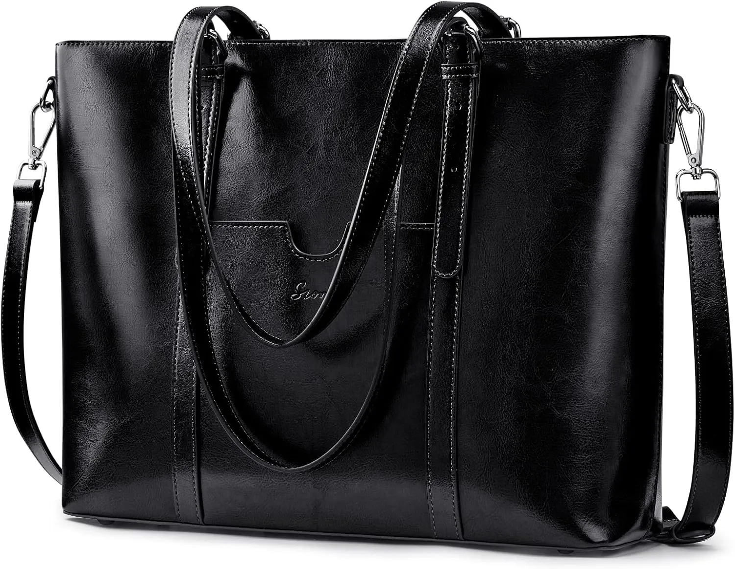 S-ZONE Women Genuine Leather Laptop Tote Bag Shoulder Handbags 15.6 Inch Purse