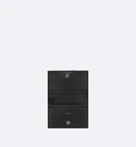 Saddle Bi-Fold Card Holder • Black Grained Calfskin Leather Marquetry and Dior Oblique Jacquard