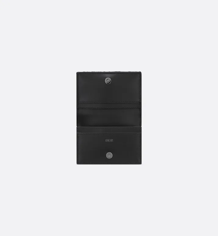 Saddle Bi-Fold Card Holder • Black Grained Calfskin Leather Marquetry and Dior Oblique Jacquard