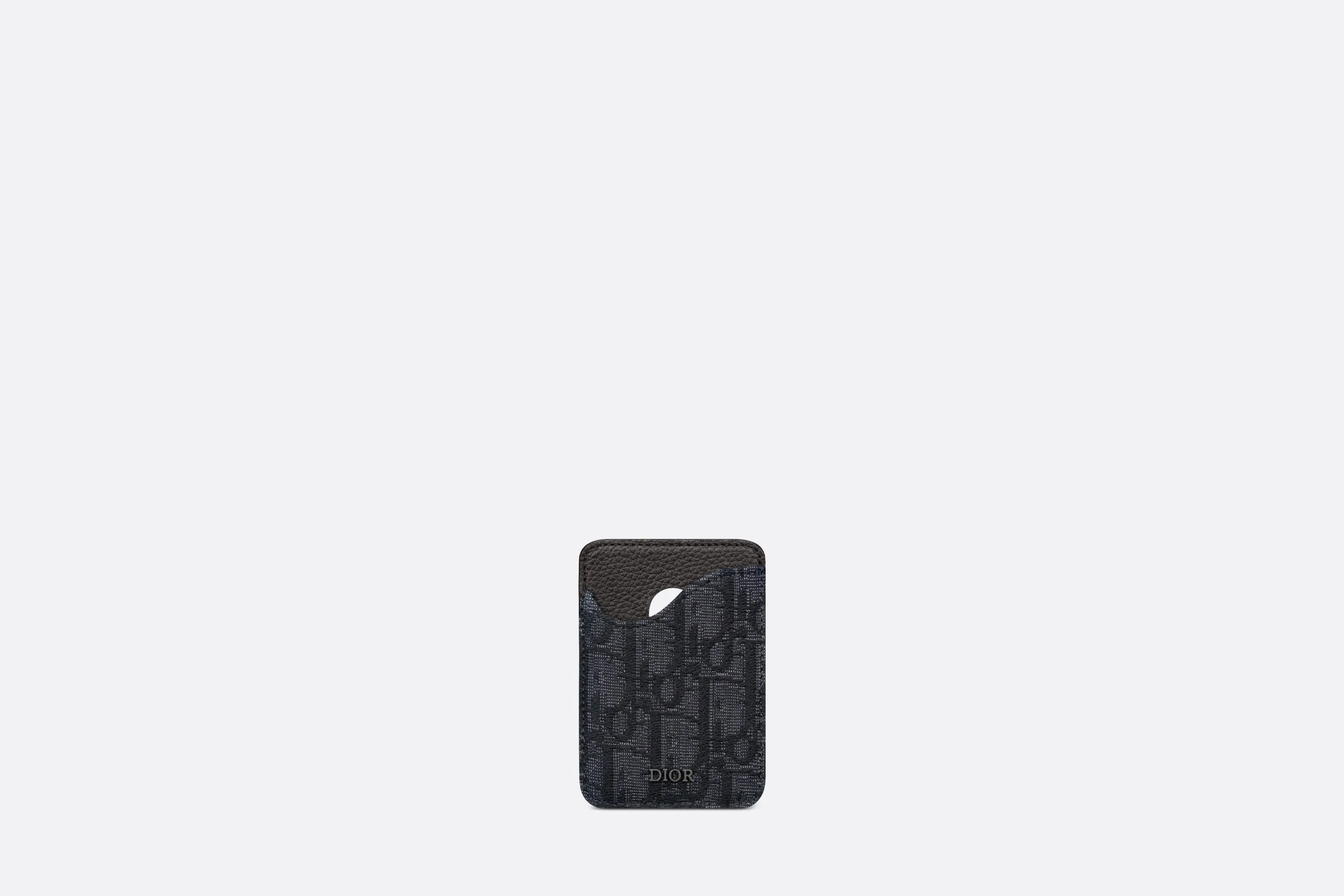 Saddle Magnetic Card Holder • Black Dior Oblique Jacquard and Grained Calfskin