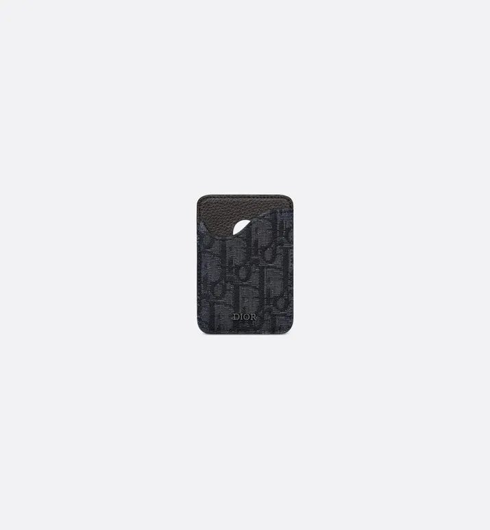 Saddle Magnetic Card Holder • Black Dior Oblique Jacquard and Grained Calfskin