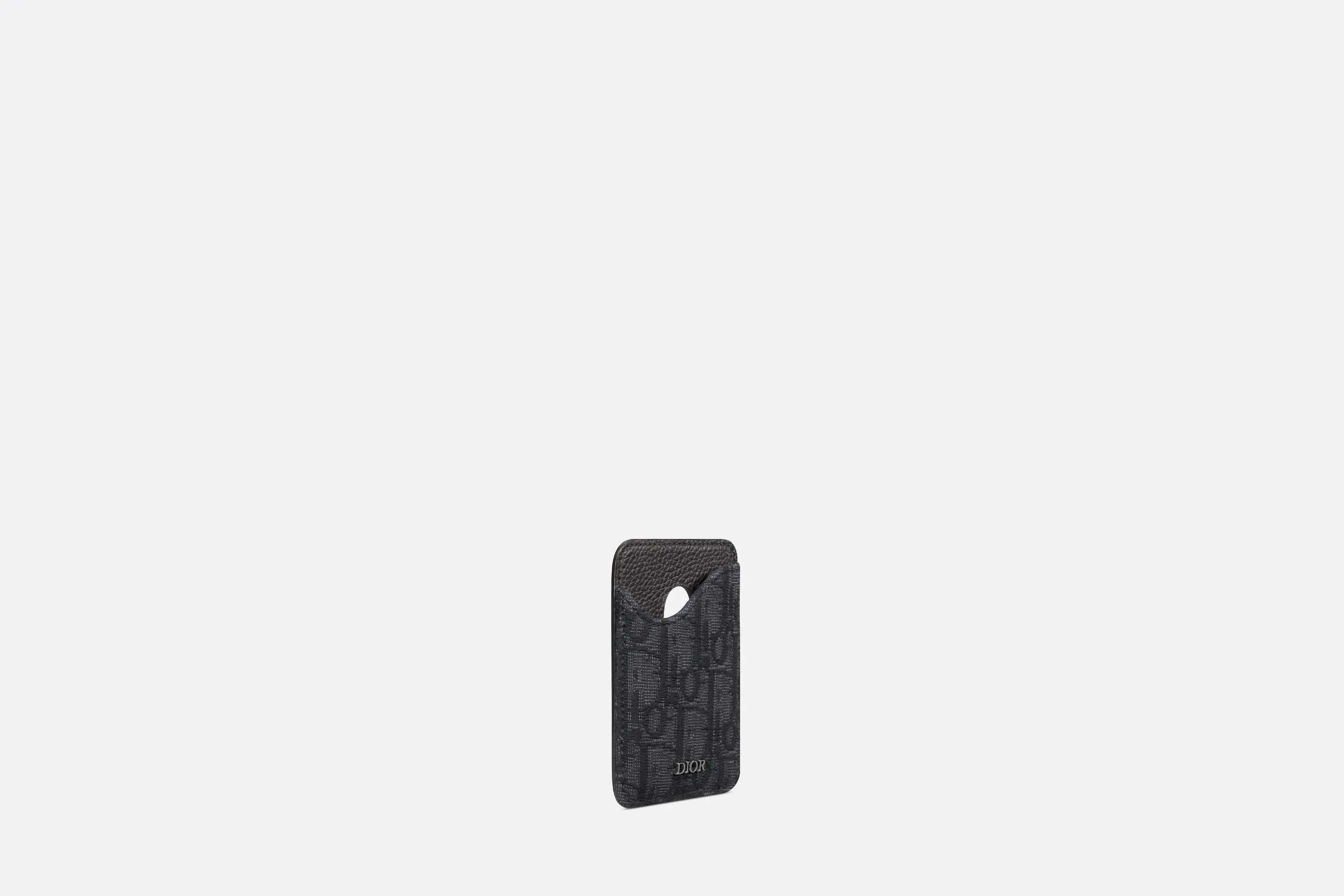 Saddle Magnetic Card Holder • Black Dior Oblique Jacquard and Grained Calfskin