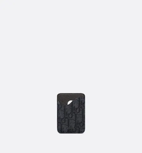 Saddle Magnetic Card Holder • Black Dior Oblique Jacquard and Grained Calfskin