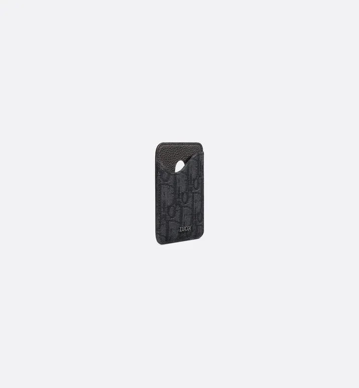Saddle Magnetic Card Holder • Black Dior Oblique Jacquard and Grained Calfskin